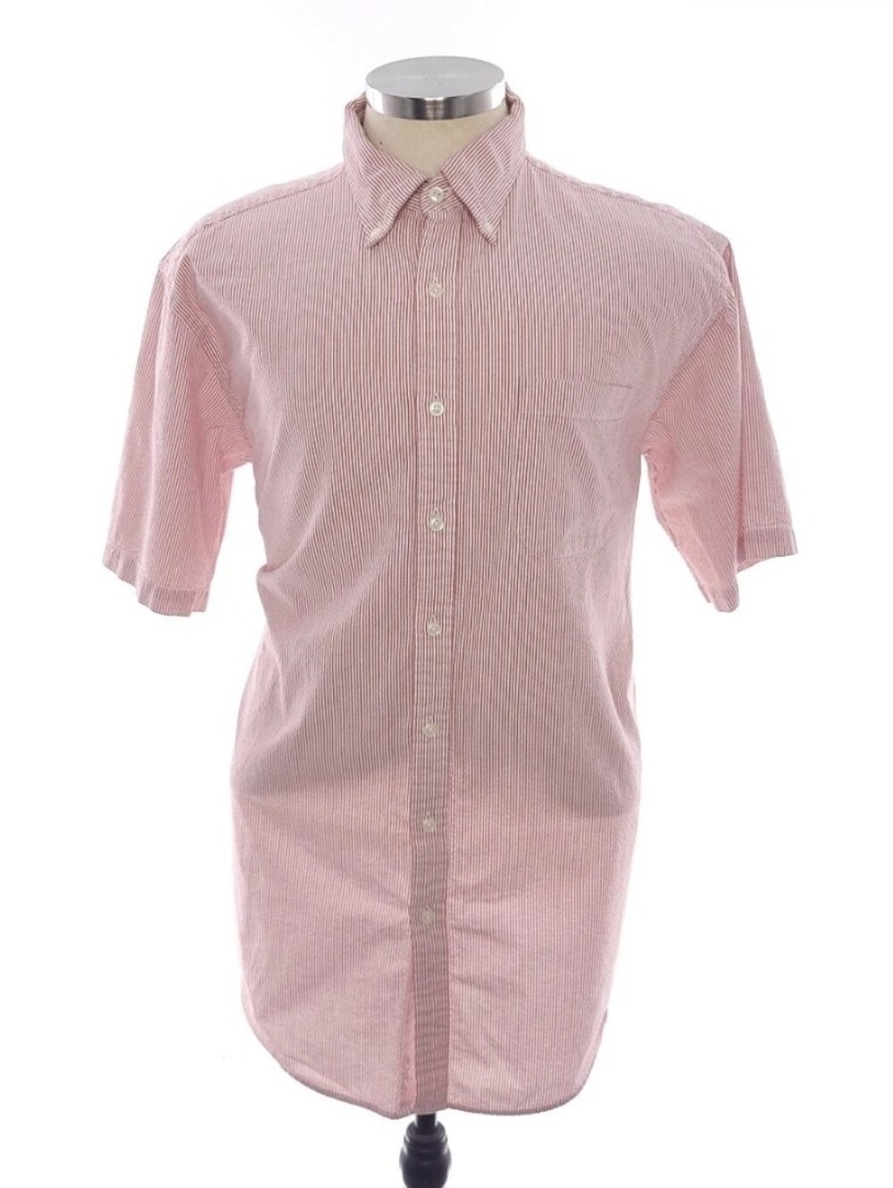 L.L.Bean Red White Striped Button Down Short Sleeve Shirt Mens Large Tall